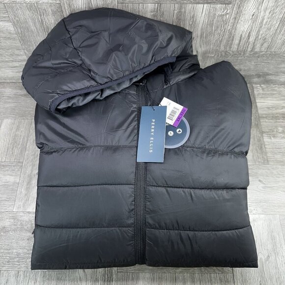 PERRY ELLIS Mens XXL Black Lightweight Hooded Puffer Jacket - Picture 7 of 7